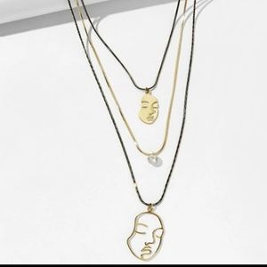 3/$20 Face figure three layered gold necklace
